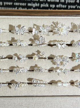 网红爆款银白贝珠时尚轻奢开口戒指女几何蝴蝶结简约小众叠戴指环