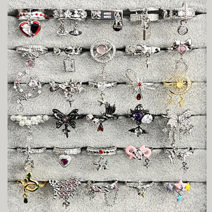 ins冷淡风流苏个性戒指女小众设计感爱心蝴蝶结几何甜酷叠戴指环