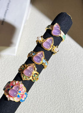 爆款复古宫廷风蕾丝葫芦轻奢气质珐琅戒指女小众设计感冷淡风指环