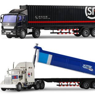 力利加长平板集装箱油罐运木车儿童男孩仿真惯性工程汽车模型玩具