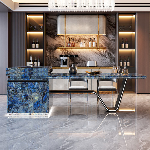 福居坊奢石岩板岛台一体餐桌定制