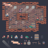 海盗炸弹RPG像素游戏地图角色素材包小空间方格子冒险投掷闯关