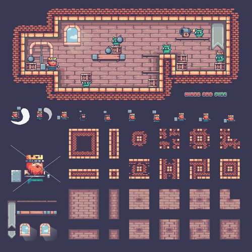 国王与猪像素风2D游戏地图素材背景UI横版通关冒险类PNG角色动作