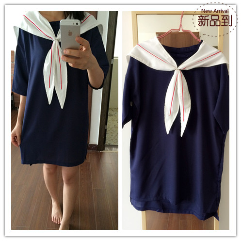 女学生可爱夏装水手服jk制服校服班服海军风学院风连衣裙COS服装