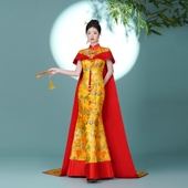 国潮新中式 鱼尾显瘦龙袍礼服 T台走秀旗袍高端大气演出服2025新款