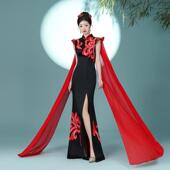 显瘦年会礼服鱼尾长款 高端走秀旗袍2025新款 国风改良演出服女修身