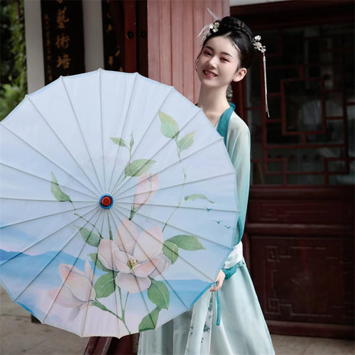 包邮舞蹈演出伞绸布印花旗袍