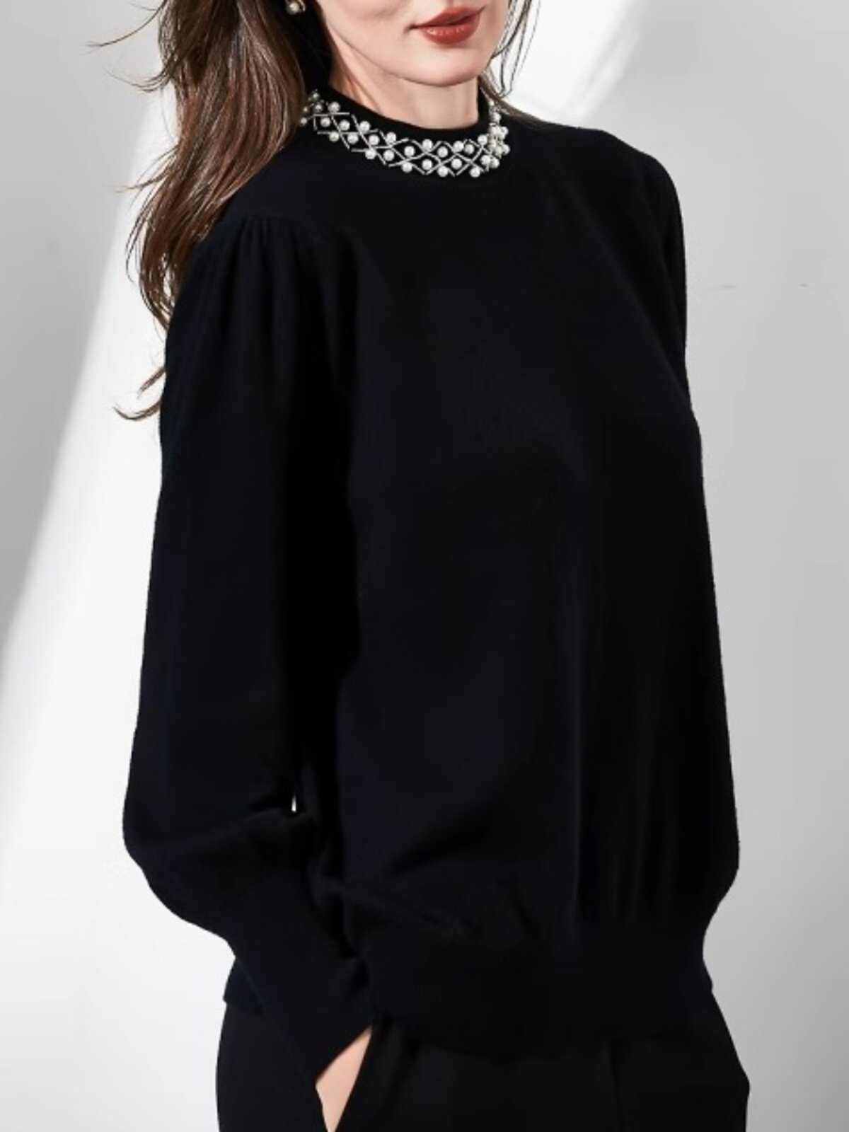 플러스 사이즈 여성 지방 MM2024 동지 100% 울 중공업 페르시 하이 칼라 니트 바닥 셔츠 2가지 색상