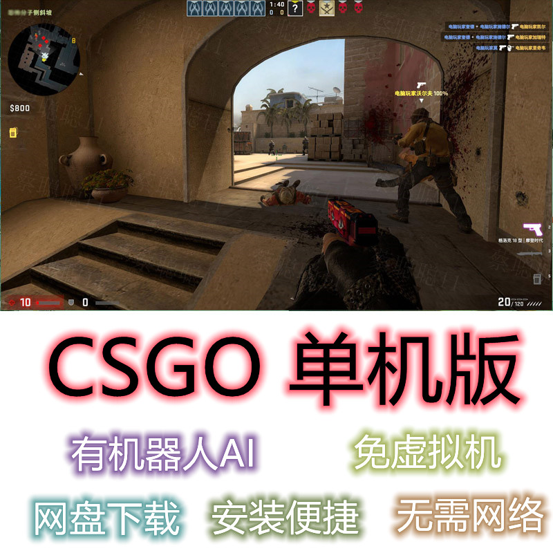 CSGO单机版免虚拟机电脑PC免STEAM全道具印花音乐盒 带机器人AI