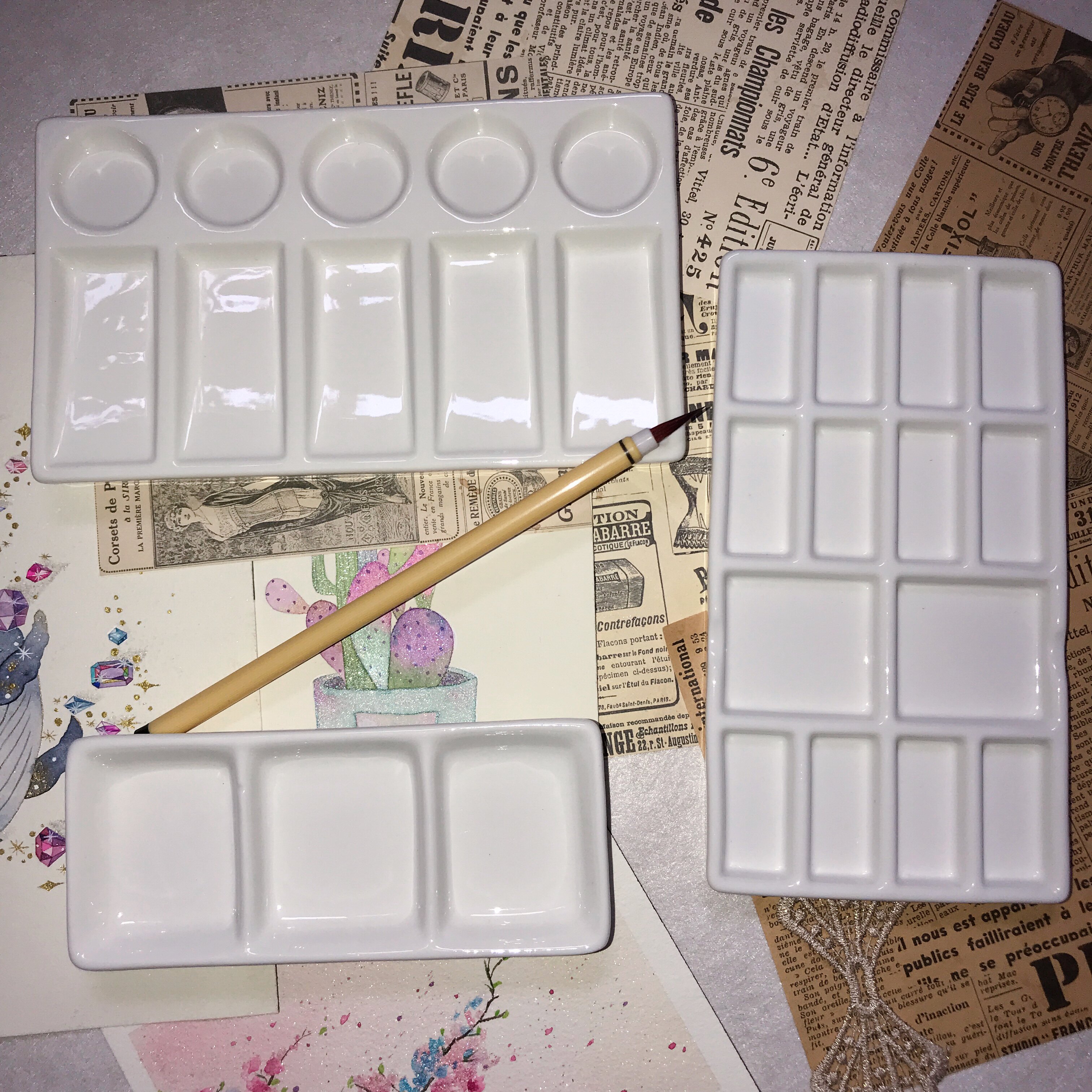陶瓷调色盘白色水彩中国画颜料调色盘美术专业绘画工具