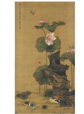 《荷花鸳鸯图》临摹专用微喷白描稿韩国绢高清喷绘60-111.5cm