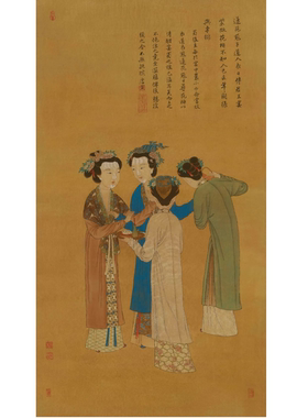 《王蜀宫妓图》临摹专用微喷白描稿韩国绢高清喷绘69.8-126.6cm