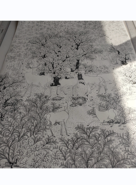 《丹枫呦鹿图》临摹专用微喷线稿64-117.1cm