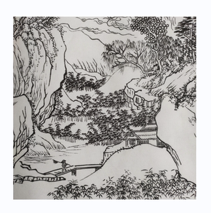 《翠嶺重云图》临摹专用微喷线稿韩国绢高清喷绘彩图58-40.8cm