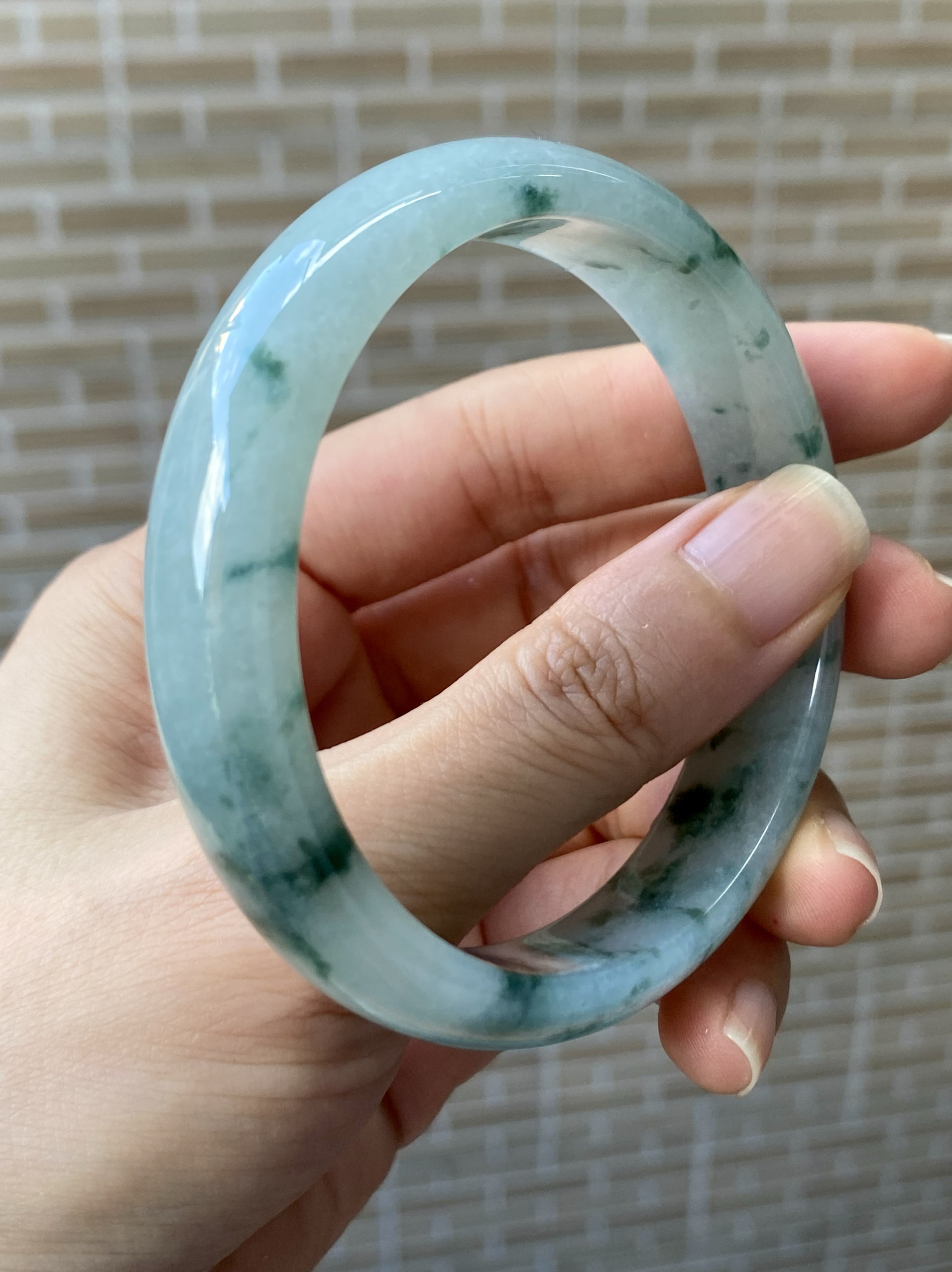 玉萌色天然翡翠手镯女款冰飘花翡翠手镯59.2圈口正品带证书送长辈