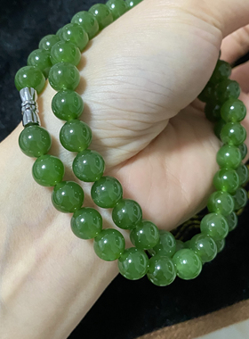 玉萌色高品质和田碧玉项链8mm 菠菜绿多圈手串送妈妈礼物