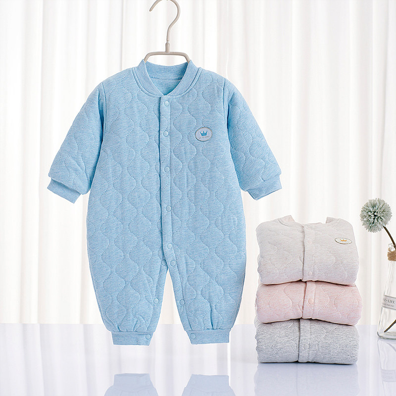 婴儿哈衣春秋保暖爬服初生宝宝彩棉无骨居家睡衣婴儿薄棉连体衣
