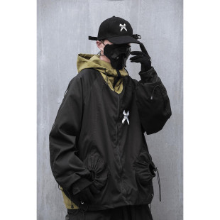 酷炫连帽黑色工业登山夹克外套 手作朋克哥特式 美国代购 Jacket㊣