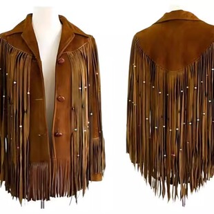 海外代购 手作波西米亚西部牛仔风绒面流苏串珠夹克外套 Jacket㊣