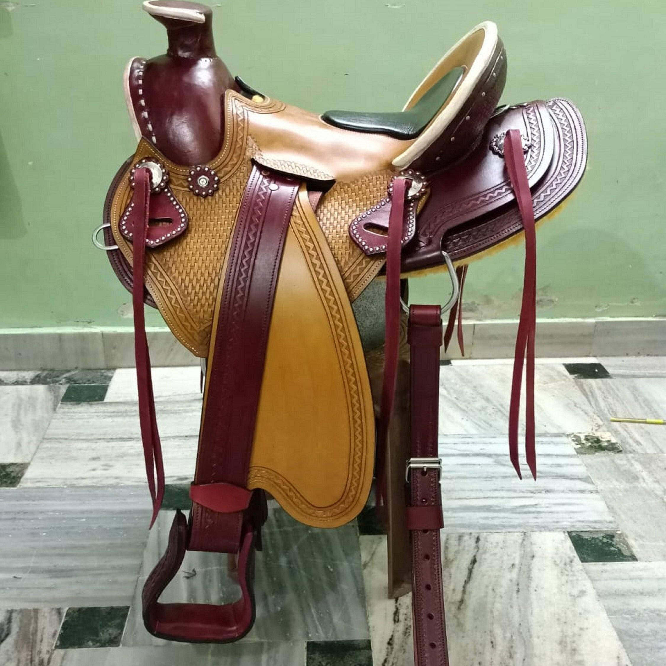 海外代购Saddle◇手作雕刻皮革真皮木质树形西部休闲英式马术马鞍