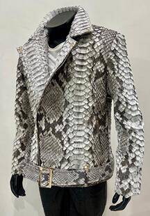 海外代购Motorcycle ▼手作奢华大王蛇蟒蛇皮男士机车摩托车夹克