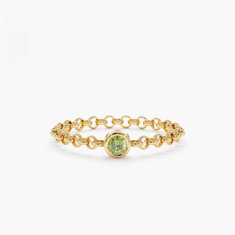 美国代购Peridot◇手作精致天然绿色橄榄石镶嵌金链子14K黄金戒指