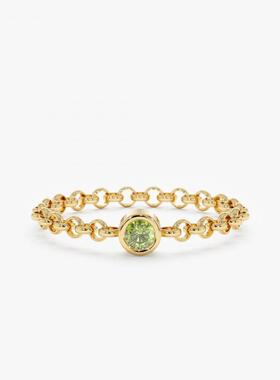 美国代购Peridot◇手作精致天然绿色橄榄石镶嵌金链子14K黄金戒指