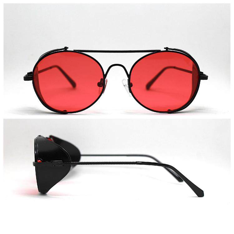 Oval㊣意大利代购 古着老式UV400圆形红色镜片蒸汽朋克眼镜太阳镜