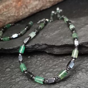 土耳其代购Green◇手作天然绿色东陵玉赤铁矿男士项链手链套装