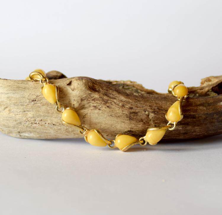 意大利代购Amber◇手作波罗的海天然琥珀水滴宝石纯银14k镀金手链