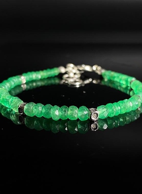 天然祖母绿宝石串珠刻面圆珠手链