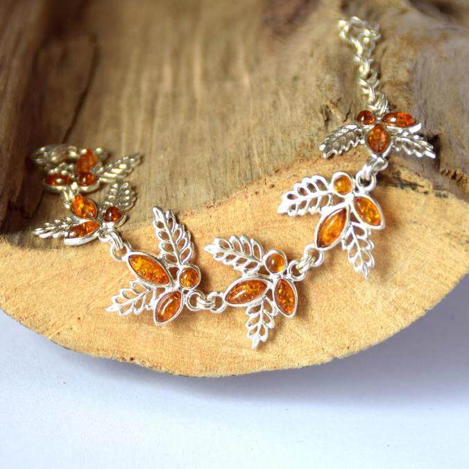 意大利代购Bracelet▼手作波罗的海天然琥珀干邑白兰地花朵手链