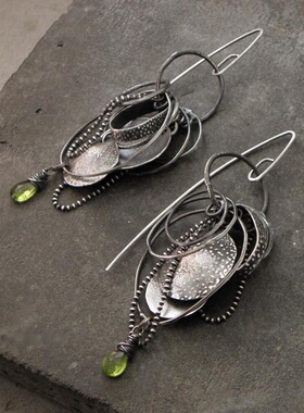 波兰代购Peridot◇手作复古波西米亚橄榄石银盘银环银珠纯银耳环