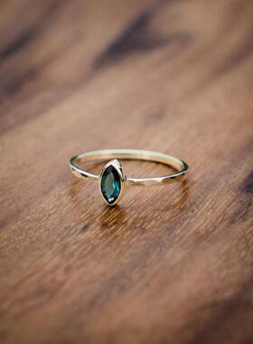 天然宝石蓝色碧玺14K金订婚戒指