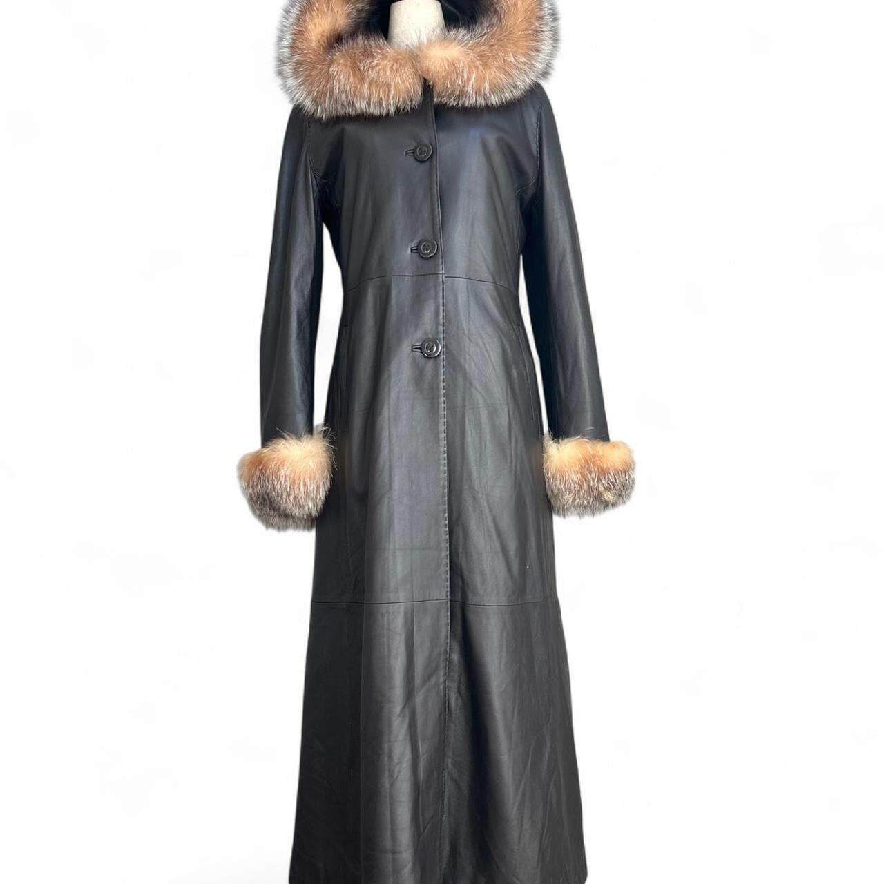 美国代购Jacket▽手作冬季长款外套复古风女士黑色长款羊皮皮大衣