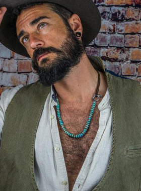 皮革男士碧玉绿松石项链串珠别致