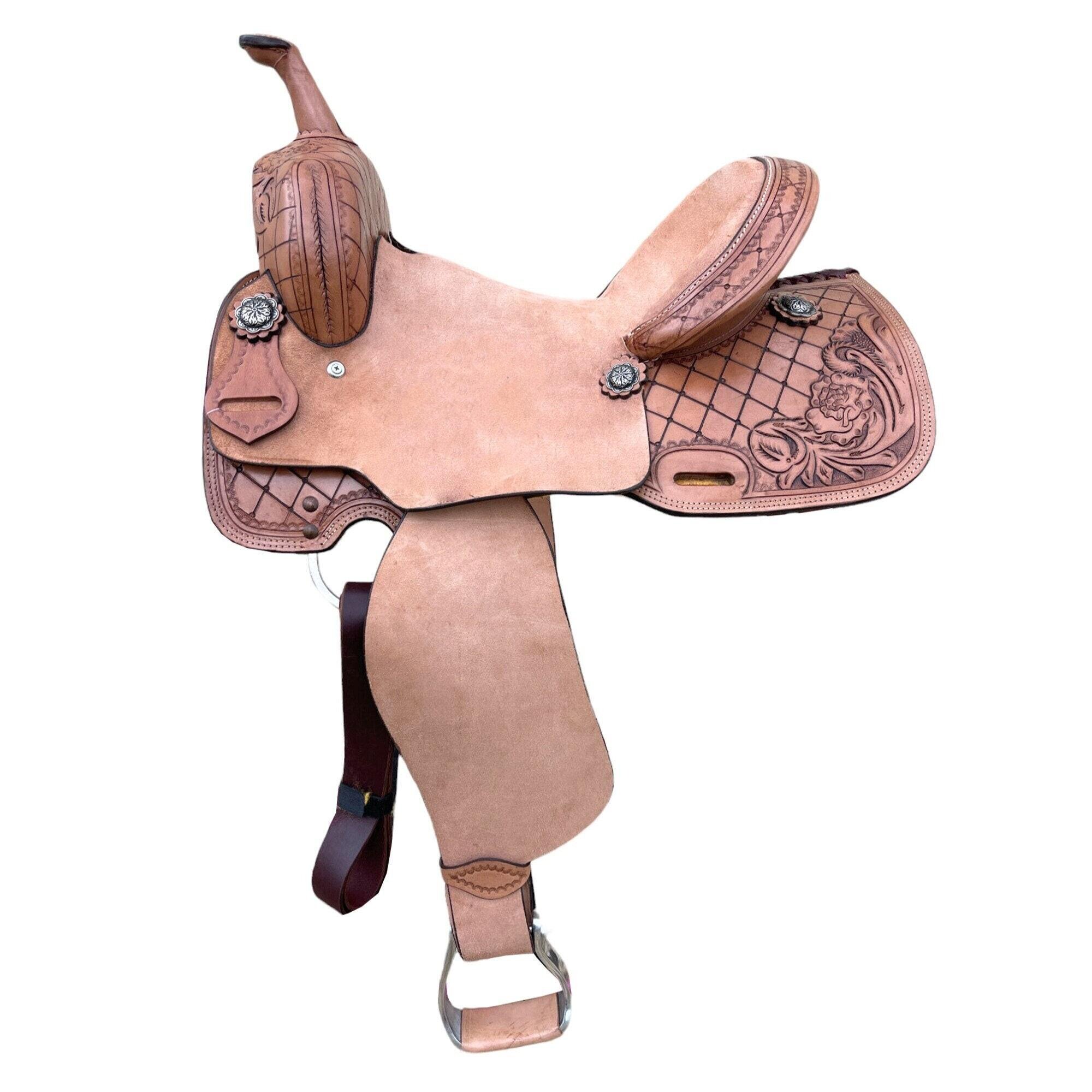 美国代购Saddle◇手作皮革雕花银色纽扣马桶形马具坐垫西部马鞍