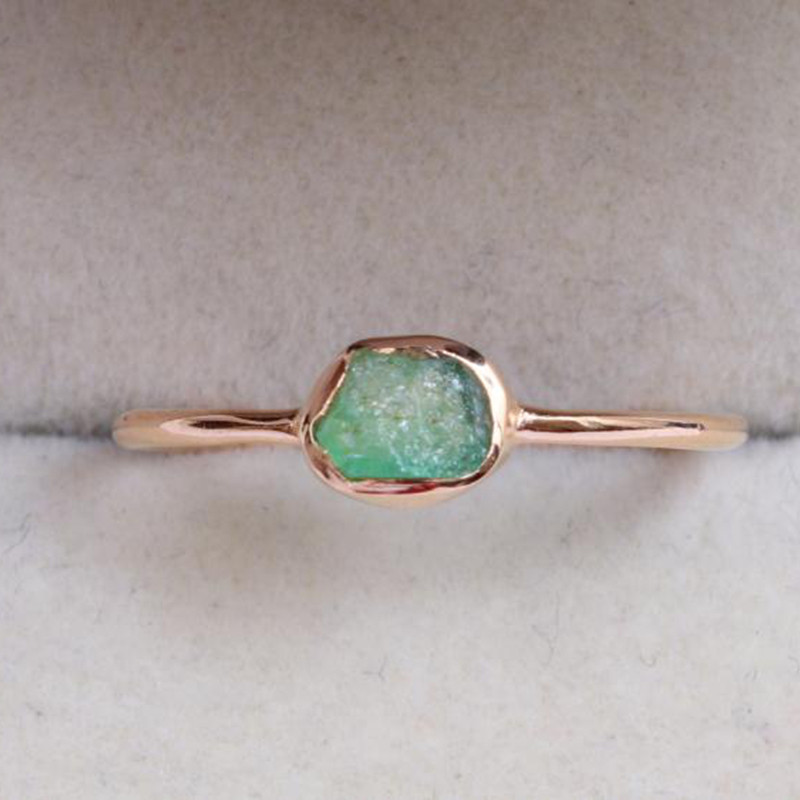 海外代购Emerald◇手作天然翡翠祖母绿宝石镶嵌堆叠黄金女士戒指