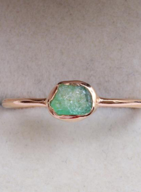 女黄金玫瑰金复古天然翡翠戒指