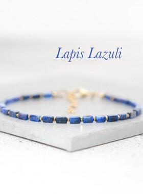 女士纯银镀金天然青金石串珠手链