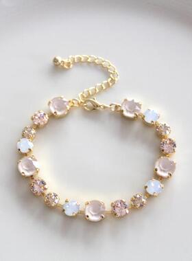 美国代购Crystal㊣ 手作华丽精美浅色丝绸宝石水晶白色蛋白石手链