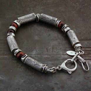 Rustic◇手作水牛眼石虎眼石鹰眼石宝石银珠银管纯银手链 波兰代购