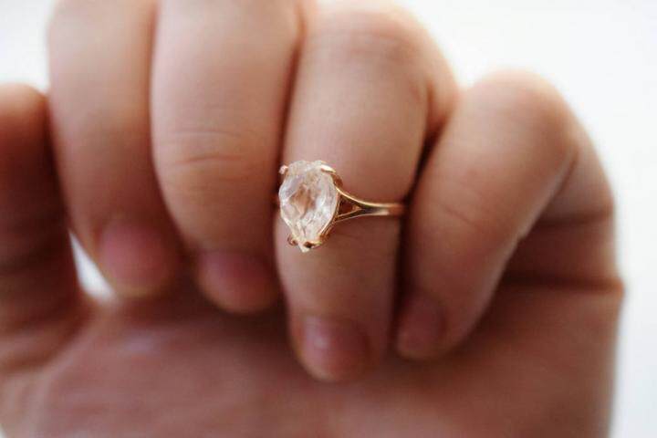 美国代购Freshly㊣ 手作优雅简约精致天然钻石石英14k金戒指定制