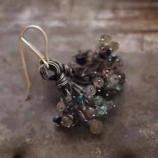 手作华丽拉长石堇青石925纯银簇状花卉耳环 波兰代购 Earrings㊣