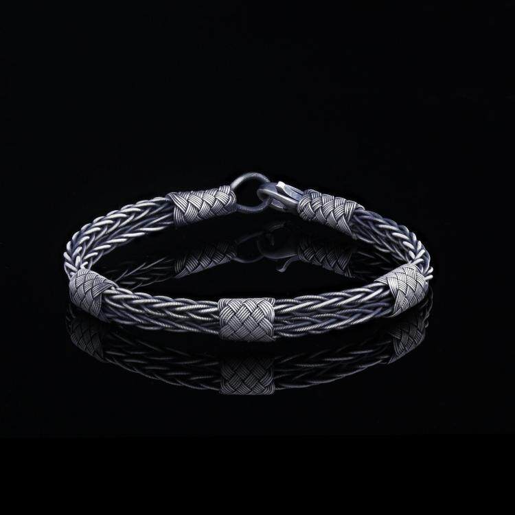 土耳其代购Bracelet㊣ 手作简约哥特复古氧化925纯银编织链式手链