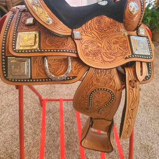 美国代购Saddle◎手作定制银质饰钉中油皮革12英寸青少年表演马鞍