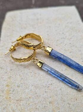 西班牙代购Jewelry㊣ 手作波西米亚风华丽深蓝色蓝晶石吊坠耳环