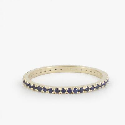 蓝宝石镶嵌整圈堆叠纯金结婚戒指