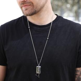 希腊代购Pendant▽手作时尚简约男士长款不锈钢链赤铁矿吊坠项链