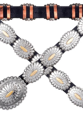 美国代购Concho◇手作美洲原住民西南纳瓦霍工艺金银双色腰带皮带